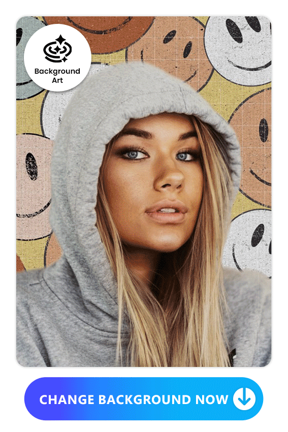 display PhotoDirector's background art feature by changing the background of a girl in grey hoodie photo
